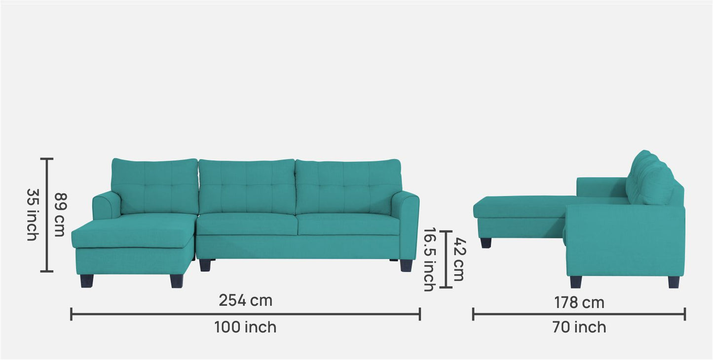 Adorn India Moris L Shape 6 Seater Sofa Set LHS (Aqua Blue) (3 Year Warranty)