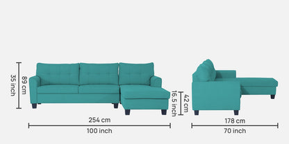 Adorn India Moris L Shape 6 Seater Sofa Set RHS (Aqua Blue) (3 Year Warranty)