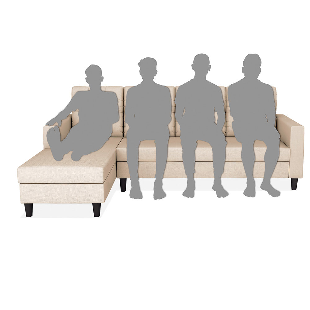 Adorn India Darcy L Shape 8 Seater Sofa Set with Center Table and 2 Ottoman Puffy (LHS) (Beige) (3 Year Warranty)