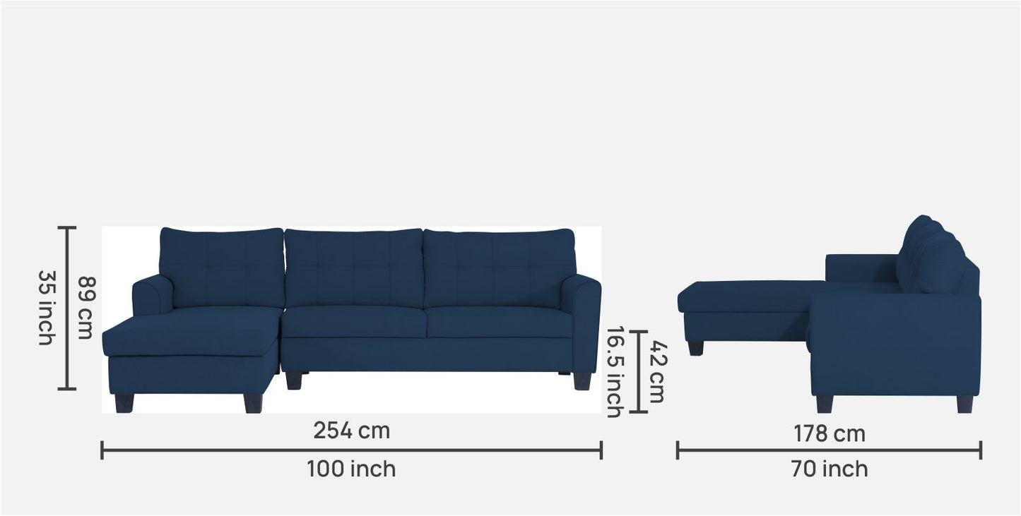 Adorn India Moris L Shape 6 Seater Sofa Set RHS (Blue) (3 Year Warranty)