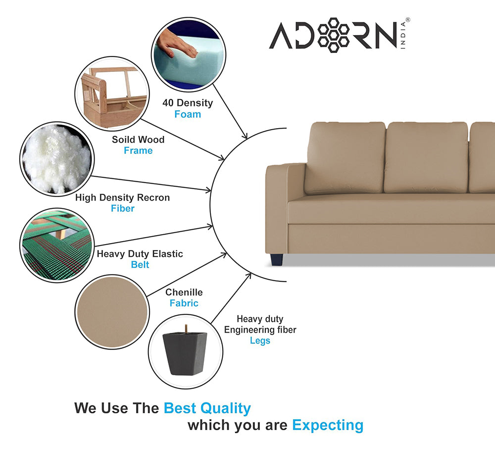 Adorn India Chandler Plain L Shape 6 Seater Sofa Set RHS (Beige) (3 Year Warranty)