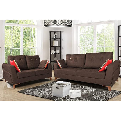 Adorn India Premium Phoenix 3+2 Five Seater Sofa Set (Leatherette Suede Fabric Color Brown)