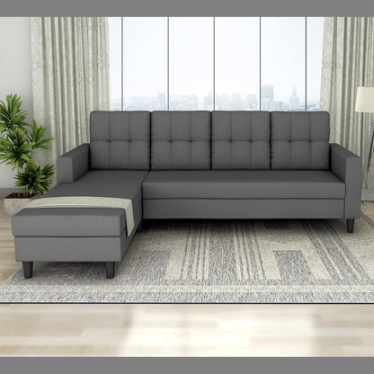 Adorn India Darcy L Shape 5 Seater Sofa Set (LHS) (Grey) (3 Year Warranty)