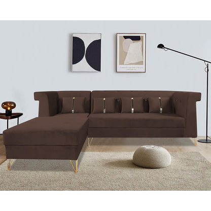 Adorn India Premium Raygan L Shape 6 Seater Sofa Set Left Side (Velvet Fabric Colour Brown)