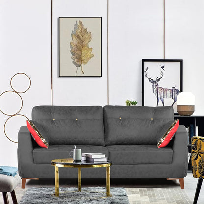 Adorn India Premium Phoenix 3 Seater Sofa (Leatherette Suede Fabric Colour Grey)