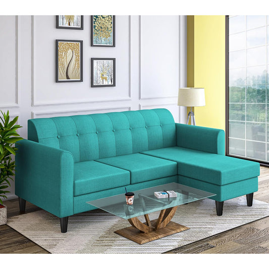 Adorn India Rio Elegant L Shape 4 Seater Sofa Set (Aqua Blue) (3 Year Warranty)