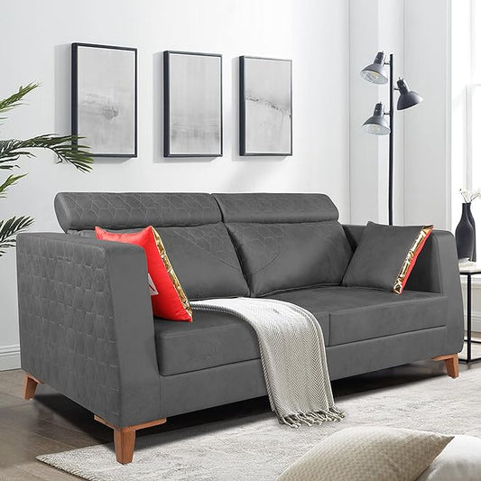 Adorn India Premium Pluto 3 Seater Sofa (Grey)