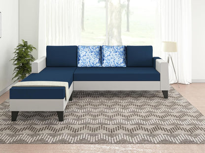 Adorn India Ashley Digital Print Leatherette Fabric L Shape 5 Seater Sofa Set LHS (Blue & White) (3 Year Warranty)