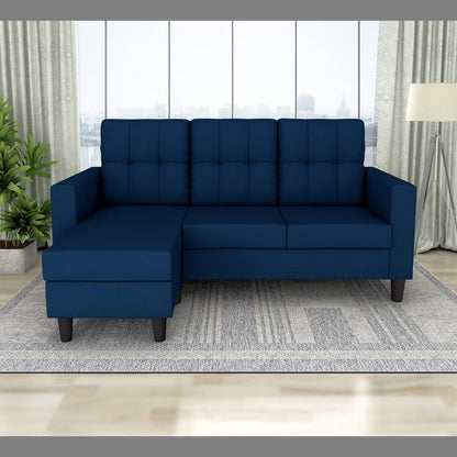 Adorn India Darcy L Shape 4 Seater Sofa Set (Blue) (3 Year Warranty)