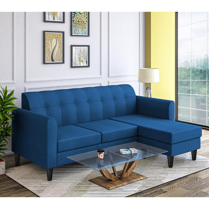 Adorn India Rio Elegant L Shape 4 Seater Sofa Set (Blue) (3 Year Warranty)