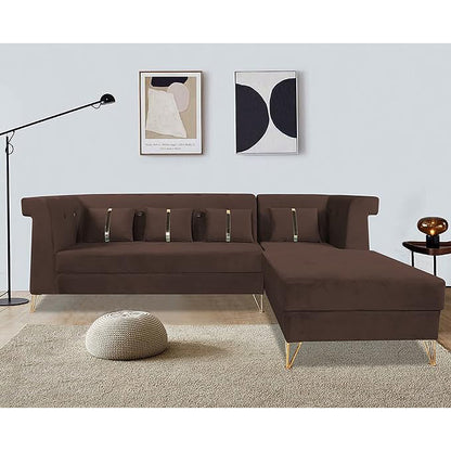 Adorn India Premium Raygan L Shape 6 Seater Sofa Set Right Side (Velvet Fabric Colour Brown)