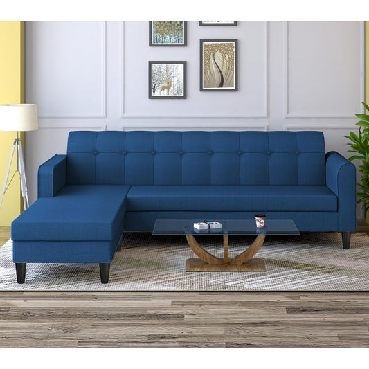 Adorn India Rio Elegant L Shape 5 Seater Sofa Set (LHS) (Blue) (3 Year Warranty)