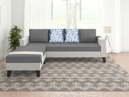 Adorn India Ashley Digital Print Leatherette Fabric L Shape 5 Seater Sofa Set LHS (Grey & White) (3 Year Warranty)