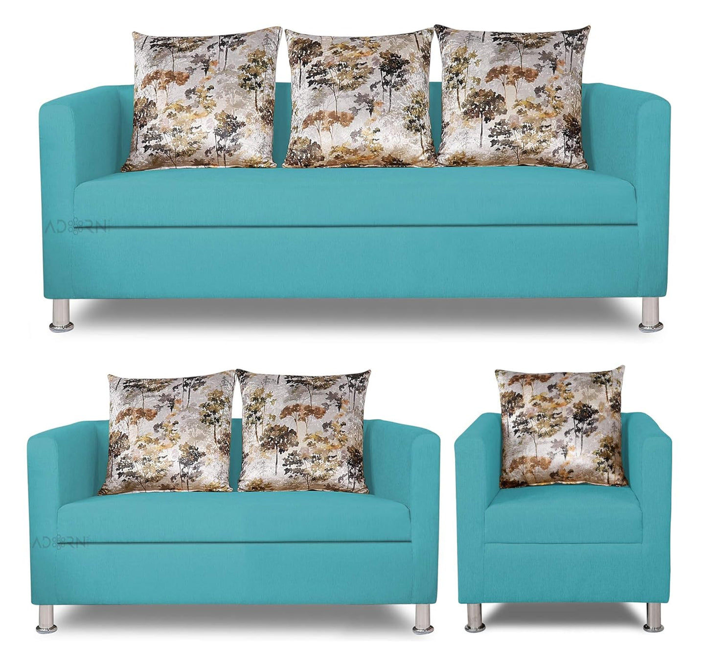 Adorn India Alita 3+2+1 Compact 6 Seater Sofa Set (Aqua Blue)