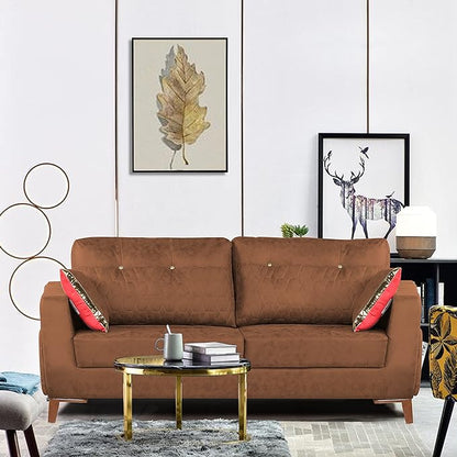 Adorn India Premium Phoenix 3 Seater Sofa (Leatherette Suede Fabric Colour Tan)