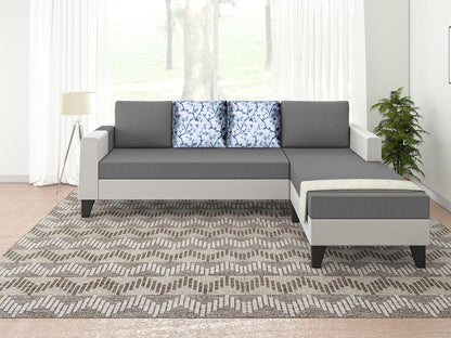 Adorn India Ashley Digital Print Leatherette Fabric L Shape 5 Seater Sofa Set RHS (Grey & White) (3 Year Warranty)