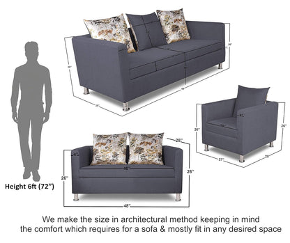 Adorn India Alita 3+2+1 Compact 6 Seater Sofa Set (Dark Grey)
