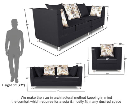 Adorn India Alica 3+2+1 Six Seater Sofa Set (Black)