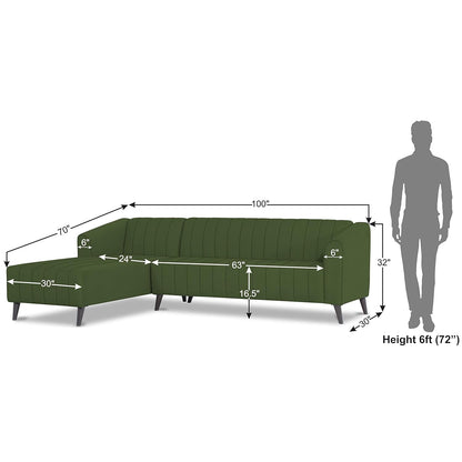 Adorn India Premium Laurel L Shape 6 Seater Sofa Set (LHS) (Green) (3 Year Warranty)