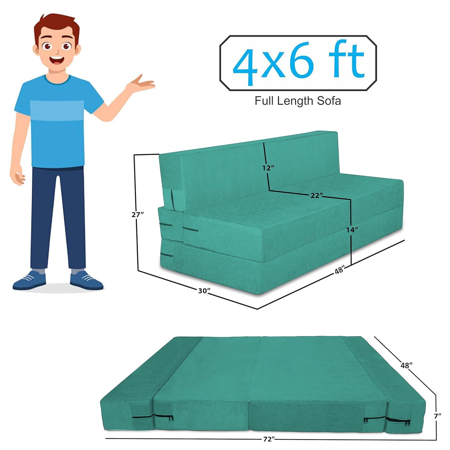 Adorn India Easy Alyn Plus Stripes 2 Seater Sofa Cum Bed (4X6) (Aqua Blue) (1 Year Warranty)