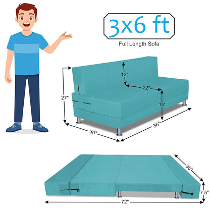 Adorn India Easy Alyn Plus Decent 2 Seater Sofa Cum Bed (3x6) (Aqua Blue) (1 Year Warranty)