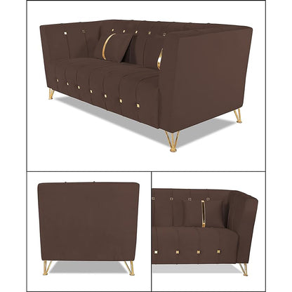Adorn India Premium Lotus 3 Seater Sofa (Velvet Fabric Colour Brown)