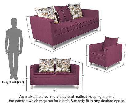 Adorn India Alita 3+2+1 Compact 6 Seater Sofa Set (Light Purple)