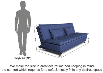 Adorn India Arden 4 Seater Plain Sofa Cum Bed 4 X 6 (Blue) (3 Year Warranty)