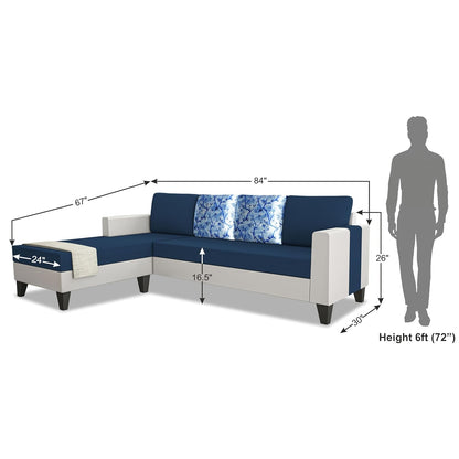 Adorn India Ashley Digital Print Leatherette Fabric L Shape 5 Seater Sofa Set LHS (Blue & White) (3 Year Warranty)