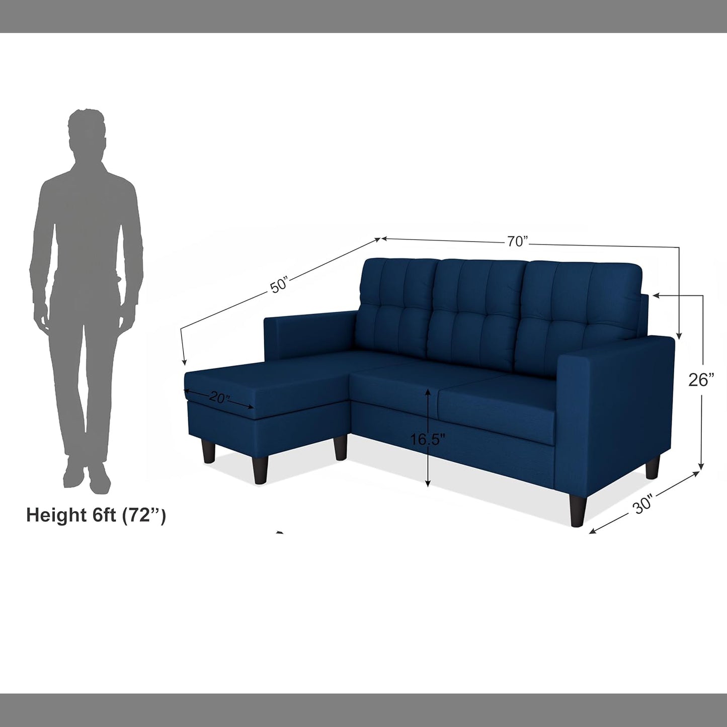 Adorn India Darcy L Shape 4 Seater Sofa Set (Blue) (3 Year Warranty)