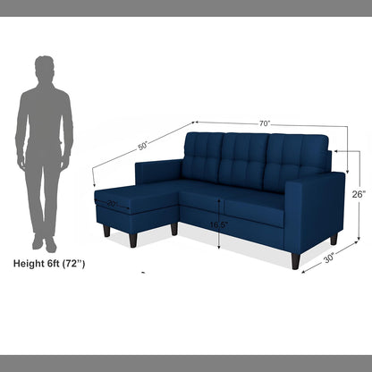 Adorn India Darcy L Shape 4 Seater Sofa Set (Blue) (3 Year Warranty)