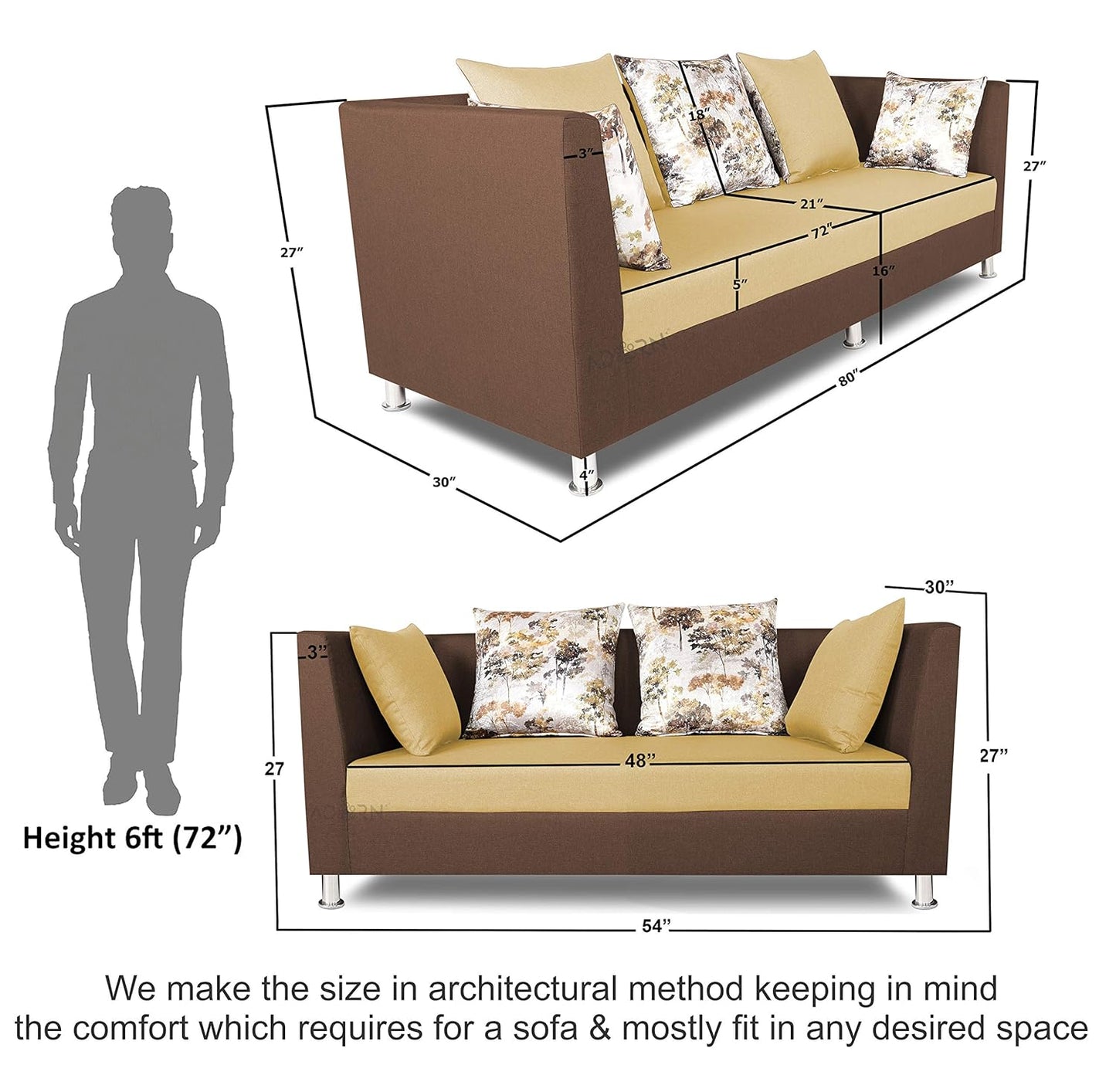 Adorn India Alita 3+2 Compact 5 Seater Sofa Set (Brown & Beige)