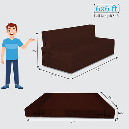 Adorn India Easy 4 Seater Sofa Cum Bed | Velvet Fabric | Brown | Plain Design | 6x6 Ft | Comfortable Seating | Washable Cover | Perfect for Home & Office