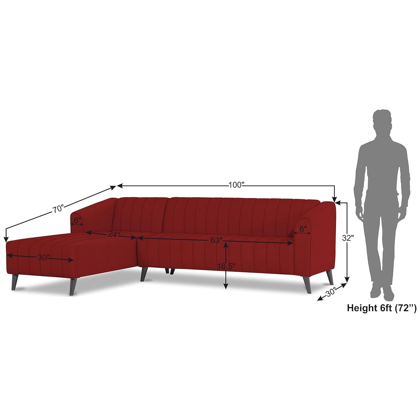 Adorn India Premium Laurel L Shape 6 Seater Sofa Set (LHS) (Red) (3 Year Warranty)