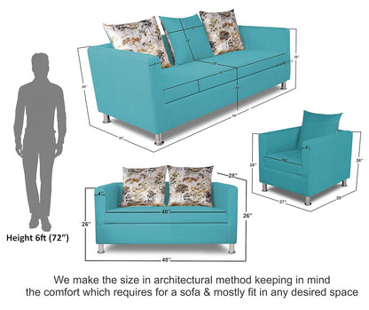 Adorn India Alita 3+2+1 Compact 6 Seater Sofa Set (Aqua Blue)