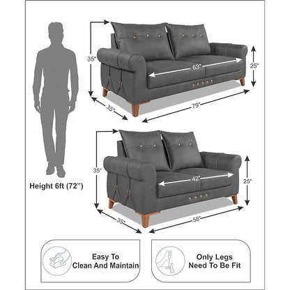 Adorn India Premium Jarvis 3+2 Five Seater Sofa Set (Leatherette Suede Fabric Colour Grey)