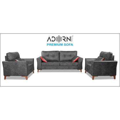 Adorn India Premium Aslaug 3-1-1 Sofa Set (Leatherette Suede Fabric Colour Grey)