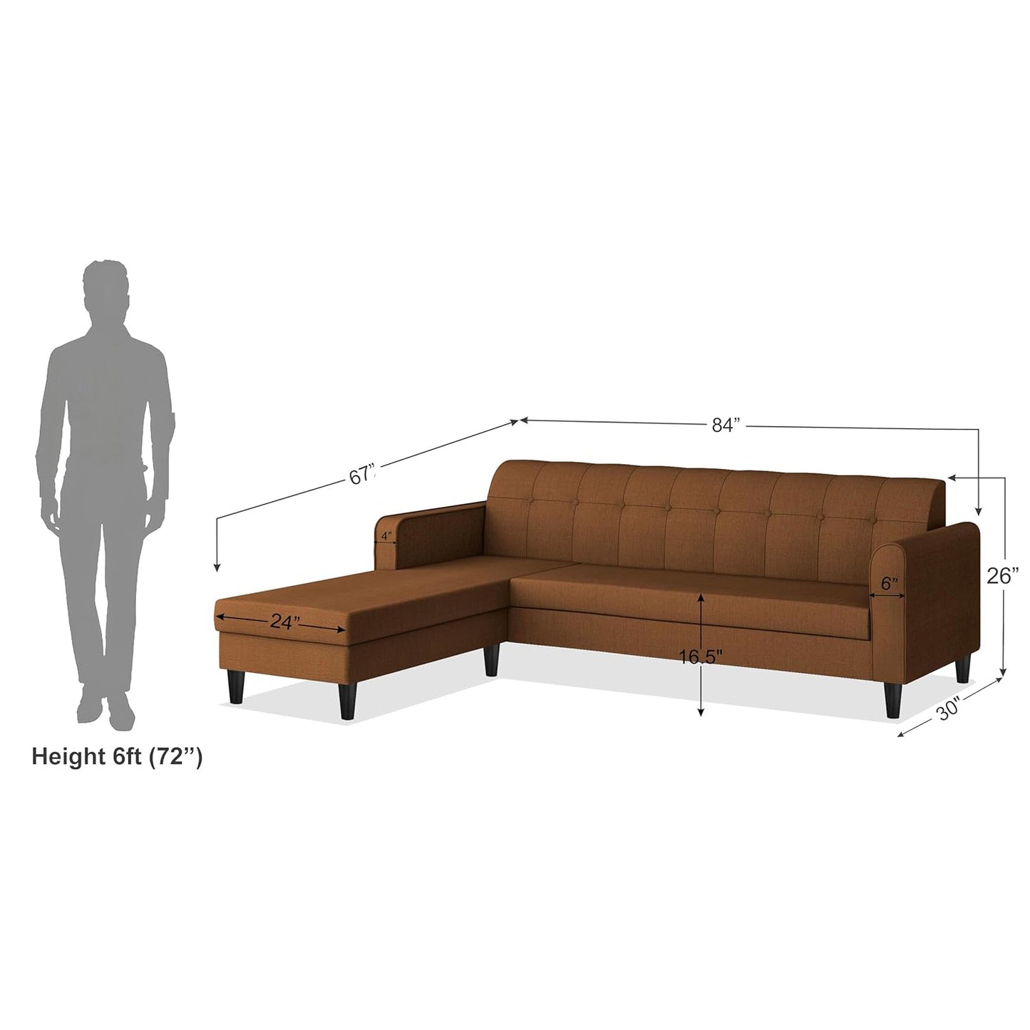 Adorn India Rio Elegant L Shape 5 Seater Sofa Set (LHS) (Brown) (3 Year Warranty)