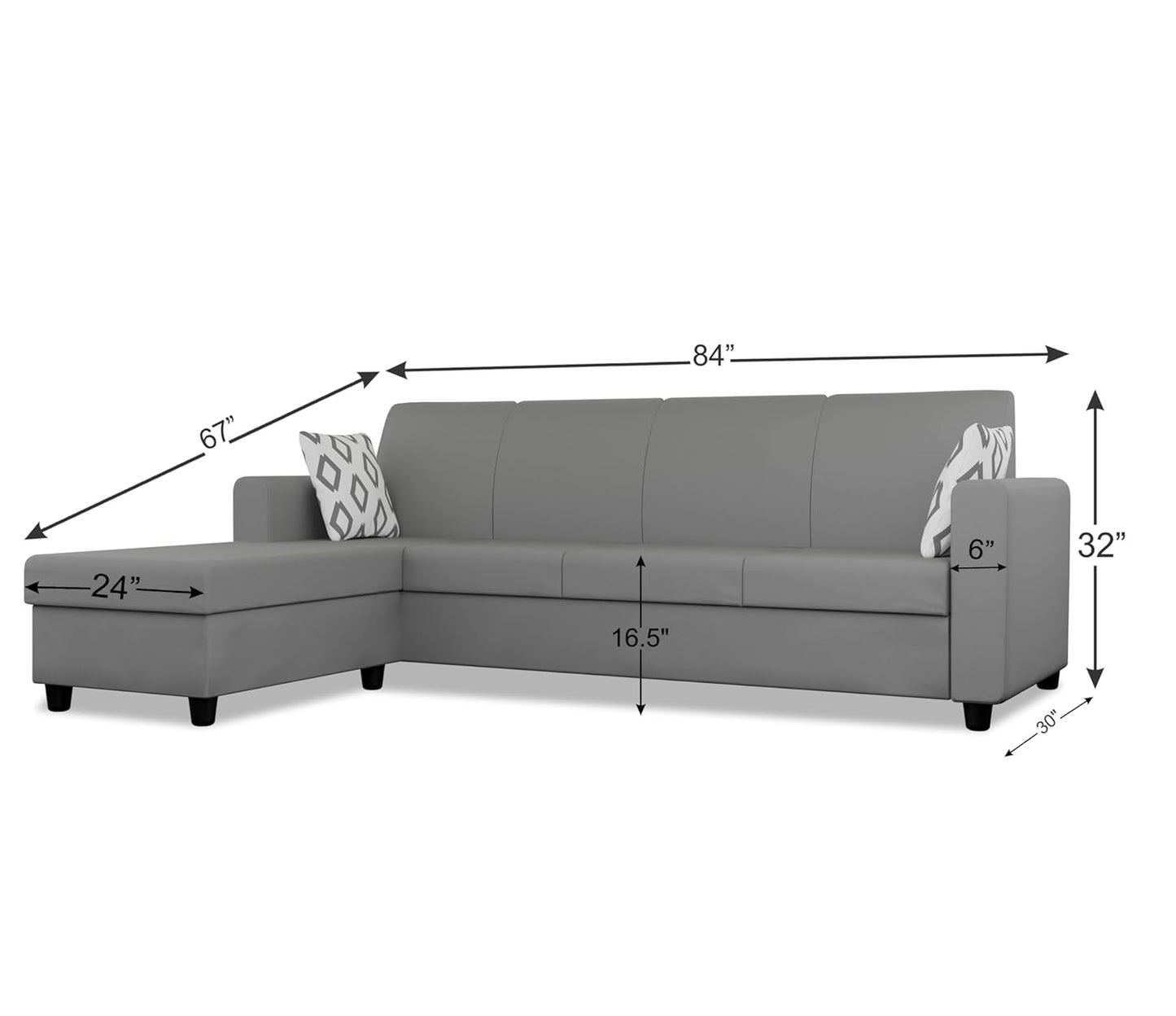 Adorn India Monteno L Shape 5 Seater Sofa Set LHS(Grey) (3 Year Warranty)
