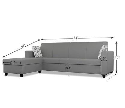 Adorn India Monteno L Shape 5 Seater Sofa Set LHS(Grey) (3 Year Warranty)