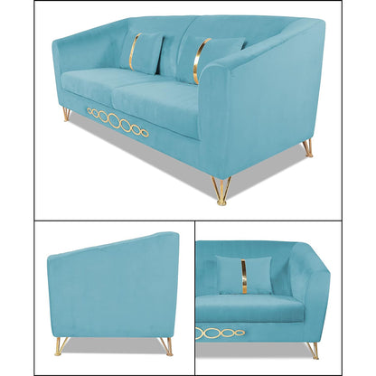 Adorn India Premium Camilla 3 Seater Sofa (Velvet Suede Fabric Colour Aqua Blue)