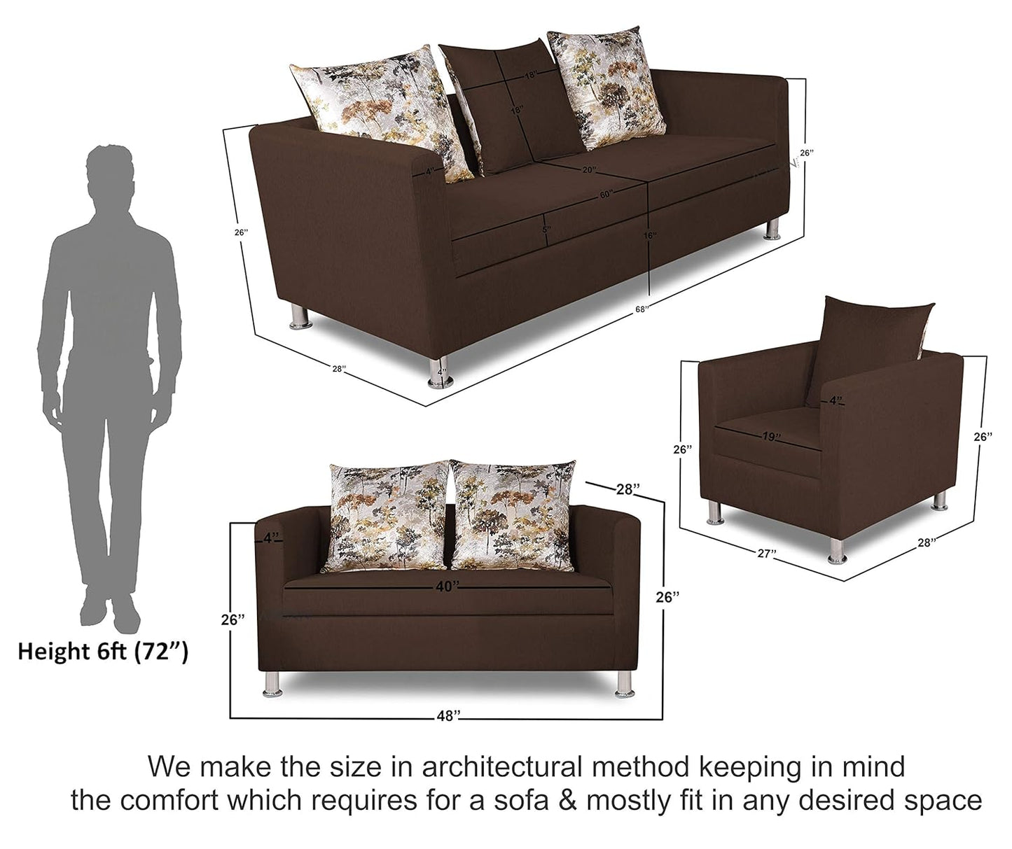 Adorn India Alita 3+2+1 Compact 6 Seater Sofa Set (Brown, Wood)