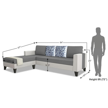 Adorn India Ashley Digital Print Leatherette Fabric L Shape 5 Seater Sofa Set LHS (Grey & White) (3 Year Warranty)