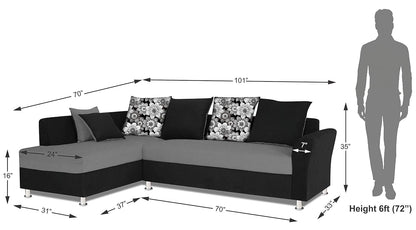 Adorn India (3 Years Warranty Boom 5 Seater Corner Sofa Floral Cushion Left Hand Side (Grey & Black)