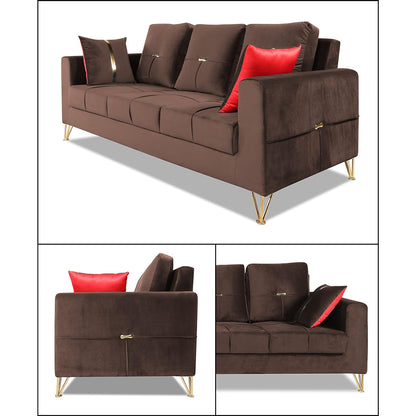 Adorn India Premium Morgan 3 Seater Sofa (Velvet Fabric Colour Brown)
