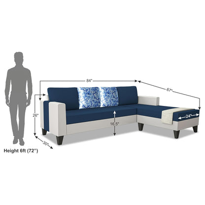 Adorn India Ashley Digital Print Leatherette Fabric L Shape 5 Seater Sofa Set RHS (Blue & White) (3 Year Warranty)