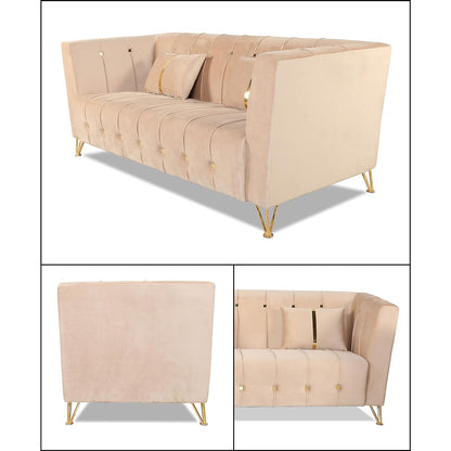 Adorn India Premium Lotus 3 Seater Sofa (Velvet Fabric Colour Beige)