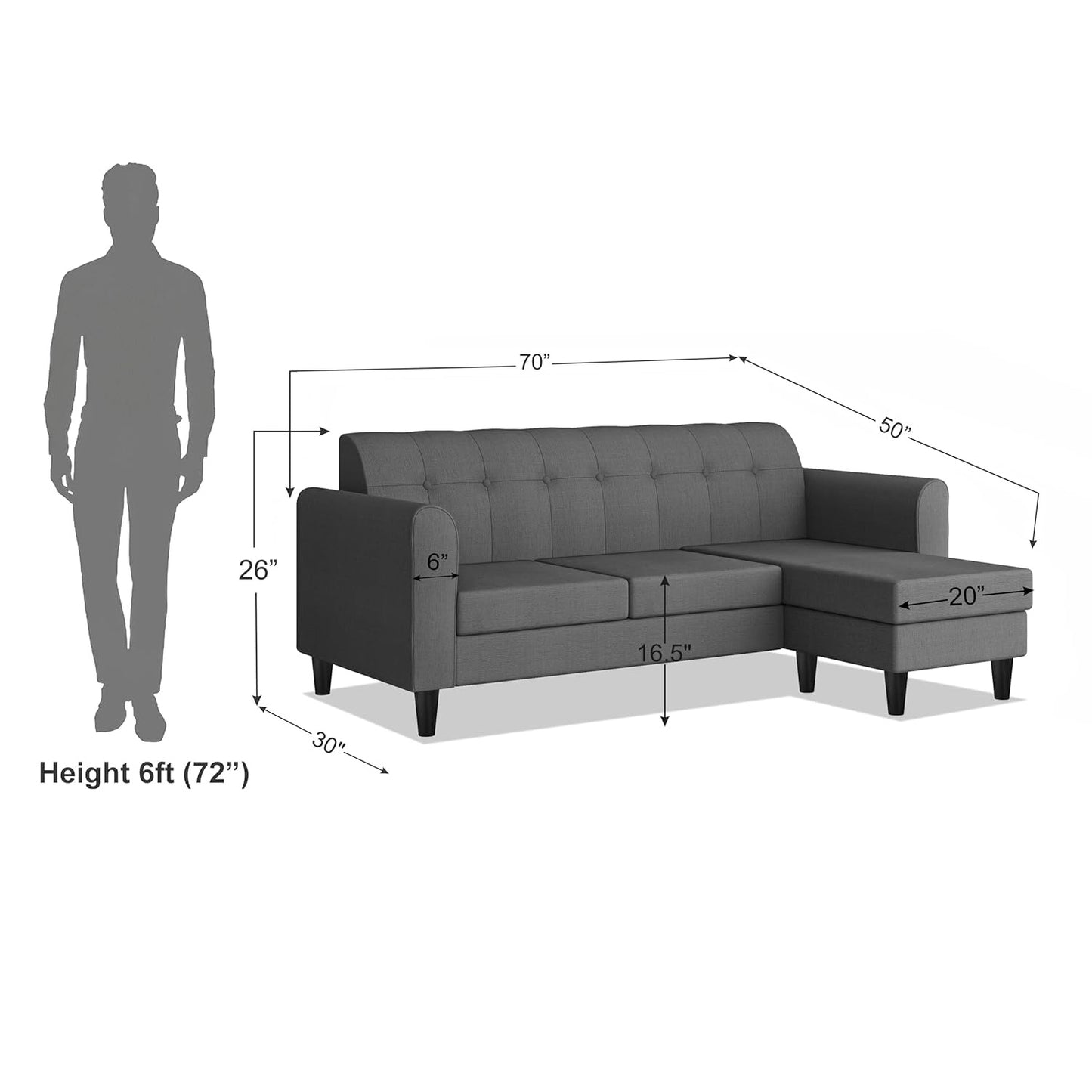 Adorn India Rio Elegant L Shape 4 Seater Sofa Set (Grey) (3 Year Warranty)