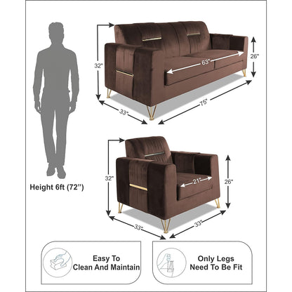 Adorn India Premium Benington 3-1-1 5 Seater Sofa Set (Velvet Fabric Colour Brown)