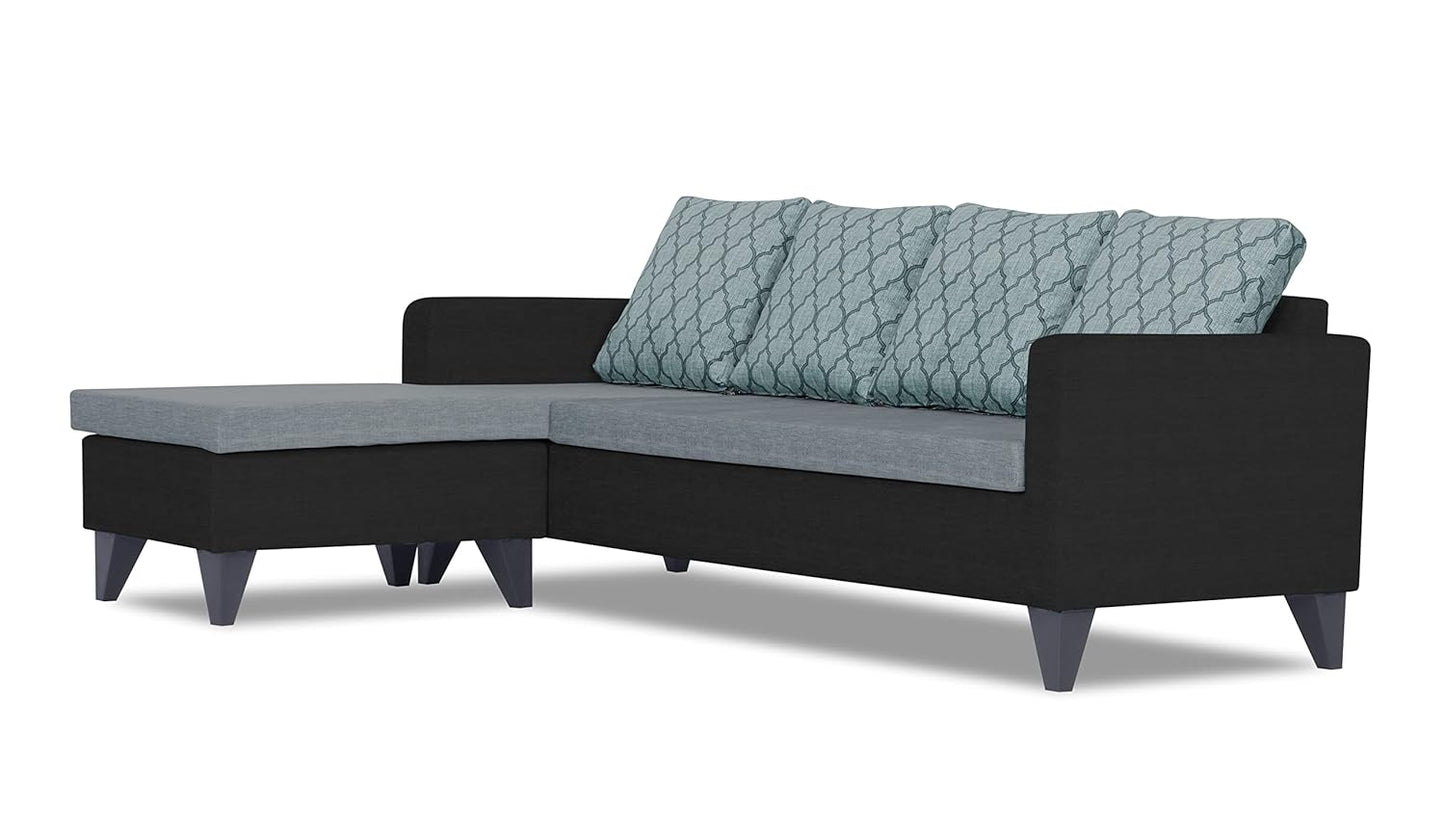 Adorn India Dorothy Blossom L Shape 5 Seater Sofa Set LHS (Black & Grey)